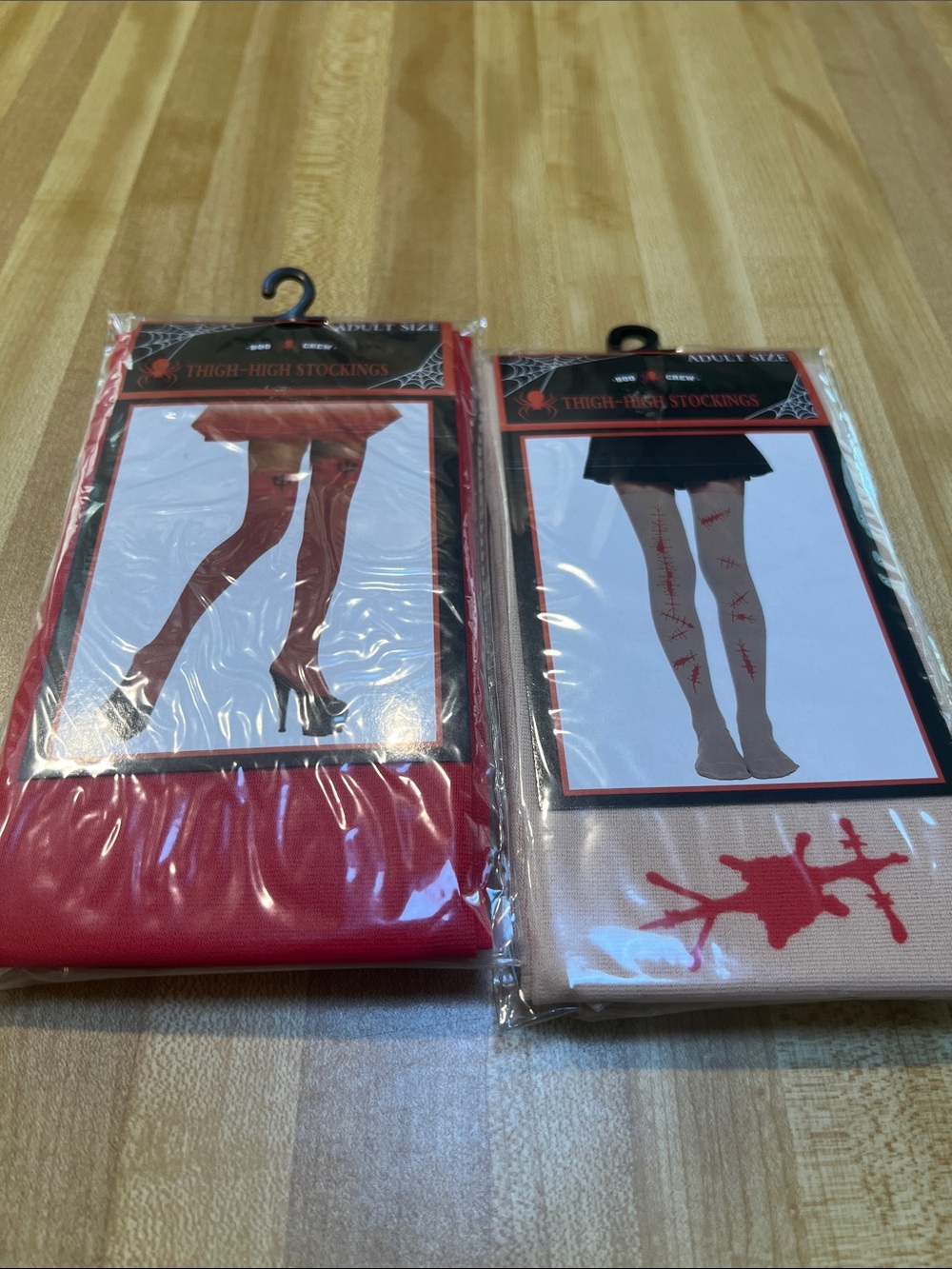 #3312*Halloween Thigh-High Stockings Set - Red & White Blood-Splatter